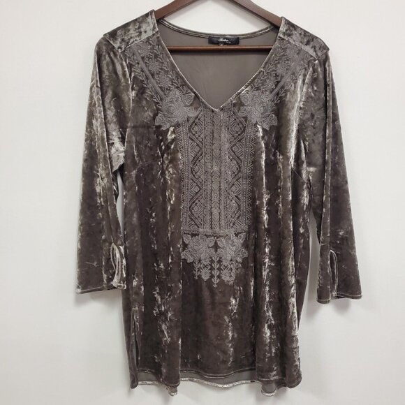 Andree By Unit Womens Whimsigoth Fairy Grunge Velvet Tunic Top Size S Taupe Boho - Picture 1 of 8